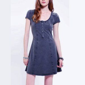 Urban Outfitters BDG Blue Acid Wash Henley T-Shirt Dress